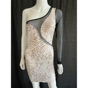 Symphony Women's Mini Dress  Bodycon Sexy Animal Print Mesh Sleeve Size L
